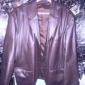 J. Ferrar Men’s Genuine Leather Blazer Jacket Brown Size XXL (46–48)